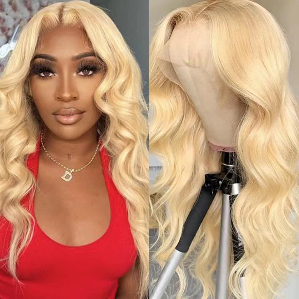 Front Lace Long Fiber Wig Light Gold Big Wave Angelassensation