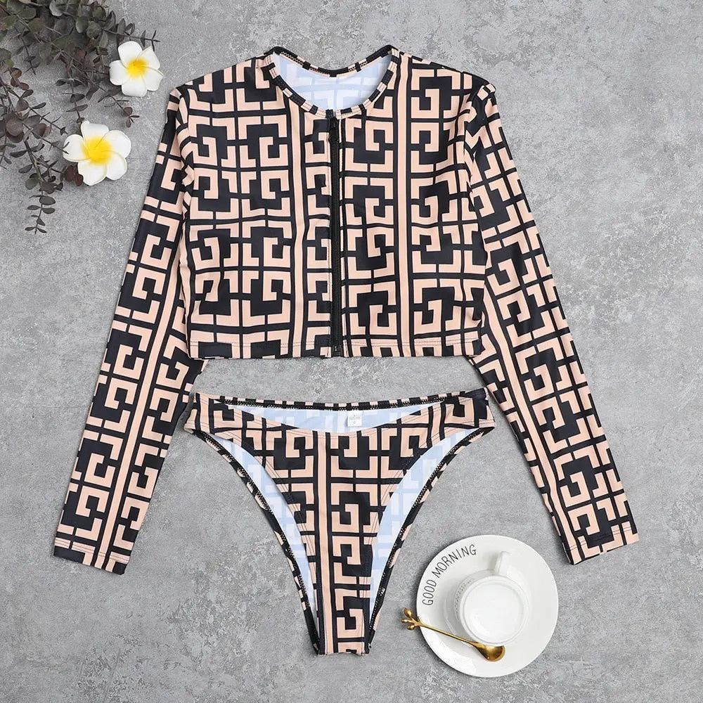 Long Sleeve 2 Piece Set Bikini Swimsuit 2 Piece Set Angelassensations