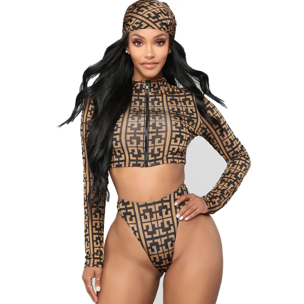 Long Sleeve 2 Piece Set Bikini Swimsuit 2 Piece Set Angelassensations