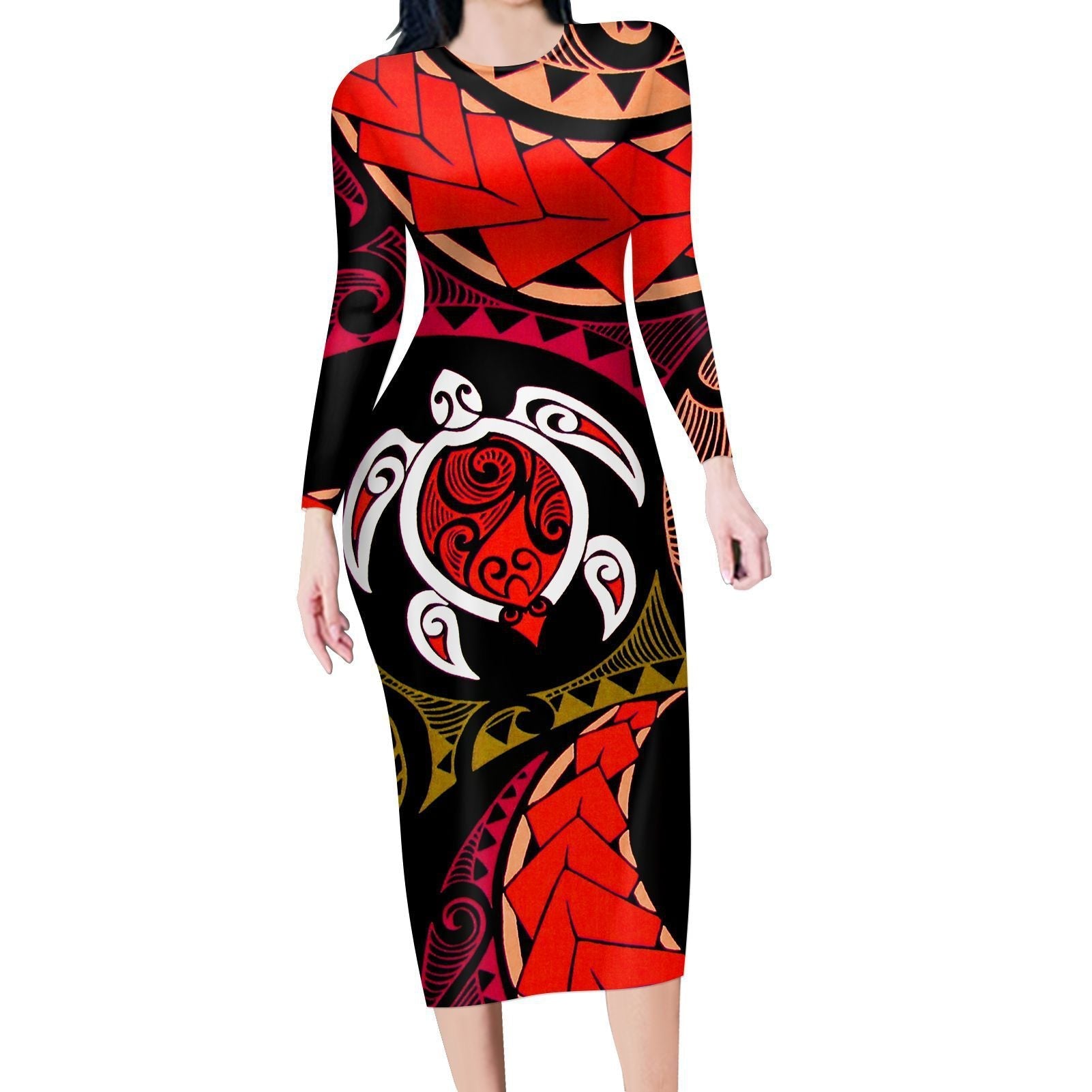 Fashion Printed Diamond Turtle Long Sleeve Dress Angelassensation