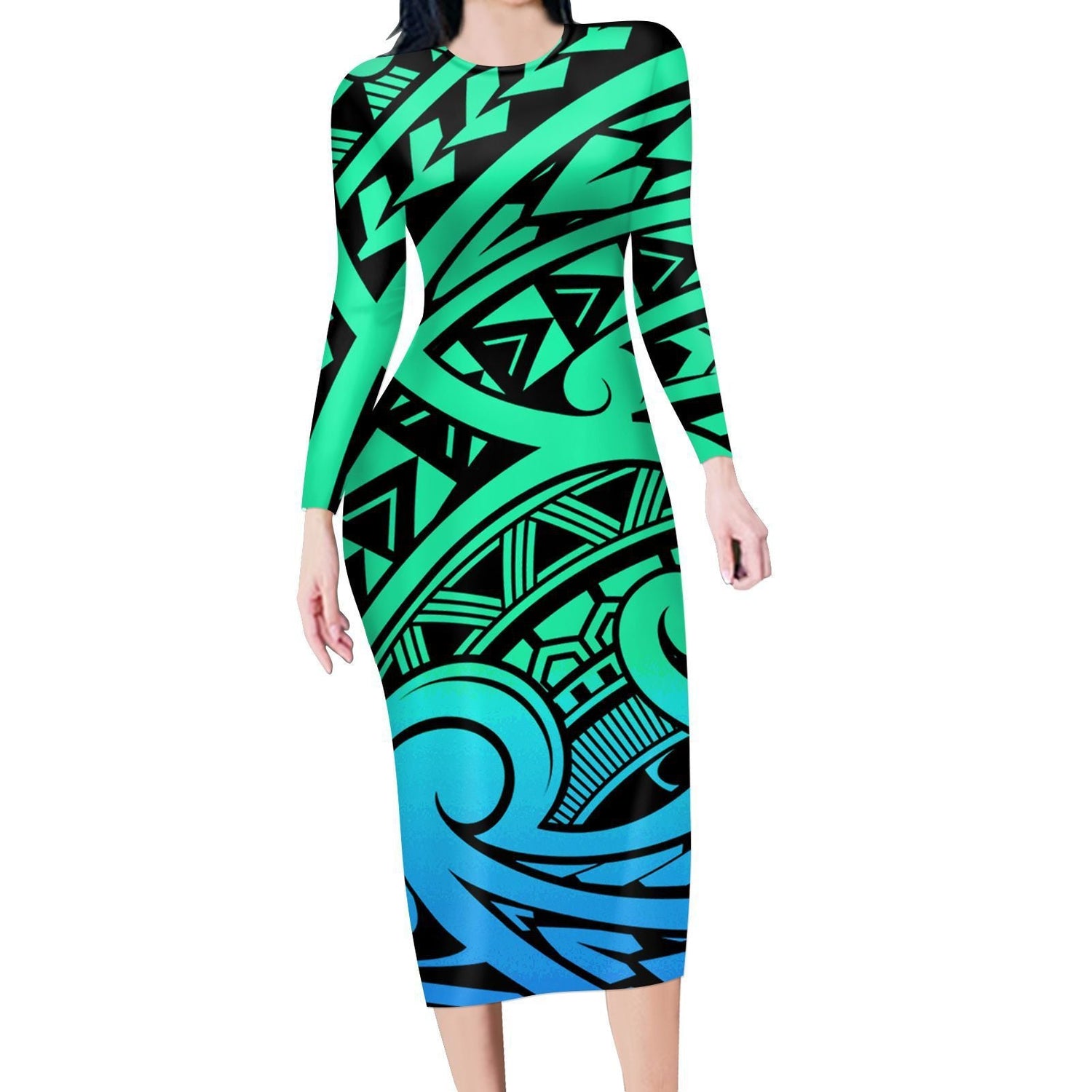 Fashion Printed Diamond Turtle Long Sleeve Dress Angelassensation
