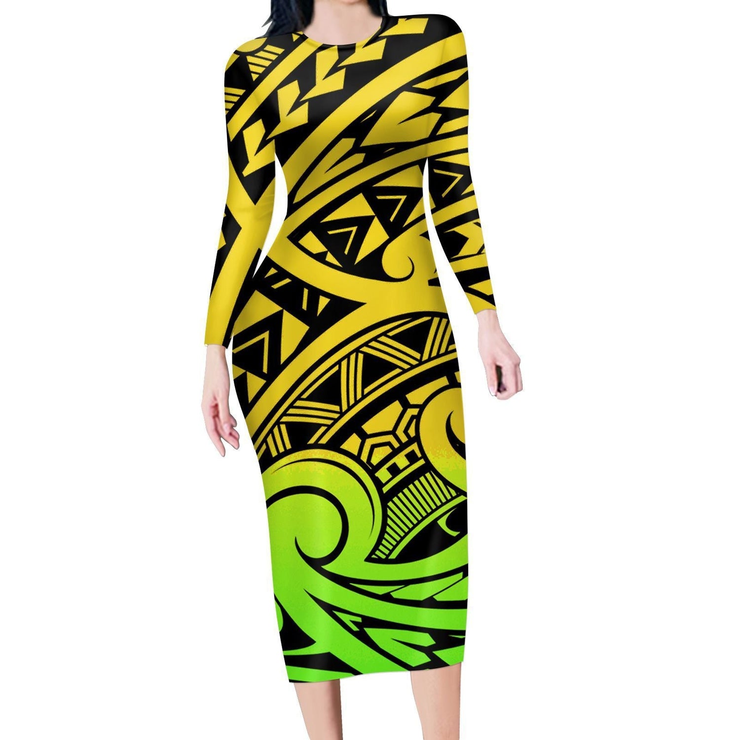 Fashion Printed Diamond Turtle Long Sleeve Dress Angelassensation