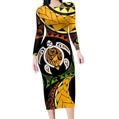 Fashion Printed Diamond Turtle Long Sleeve Dress Angelassensation