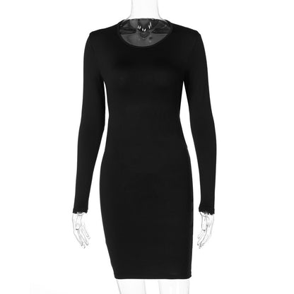 Sexy Leaky Back Dress Long Sleeve Round Neck Bag Hip Skirt Angelassensation