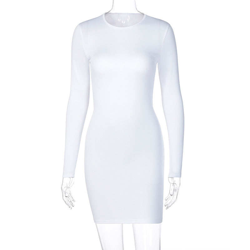 Sexy Leaky Back Dress Long Sleeve Round Neck Bag Hip Skirt Angelassensation