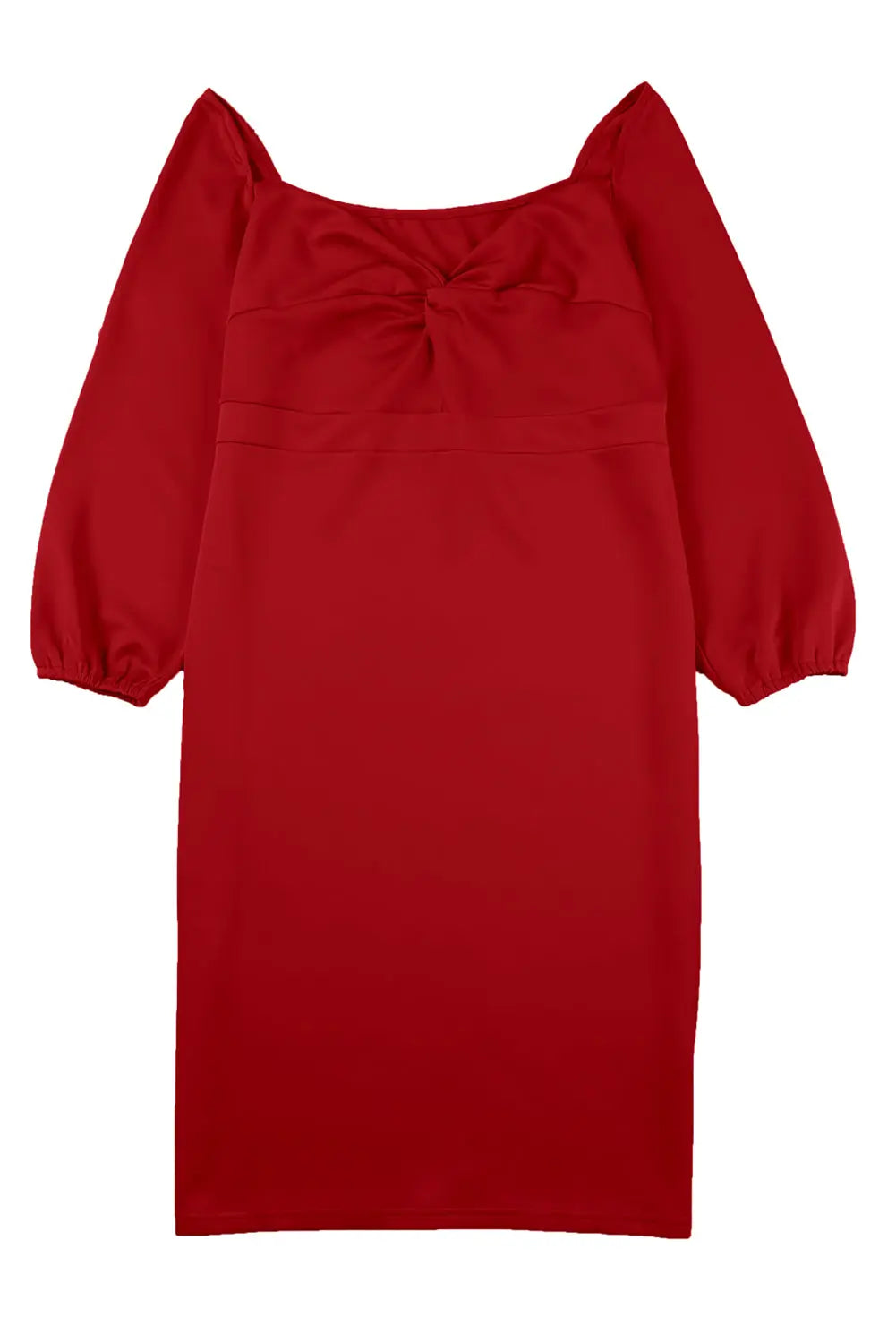 Red Long Sleeve Front Knot Plus size Midi Dress-13