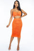 Solid Ruched Spaghetti Strap Tank Top And Midi Skirt Two Piece Set Angelassensations