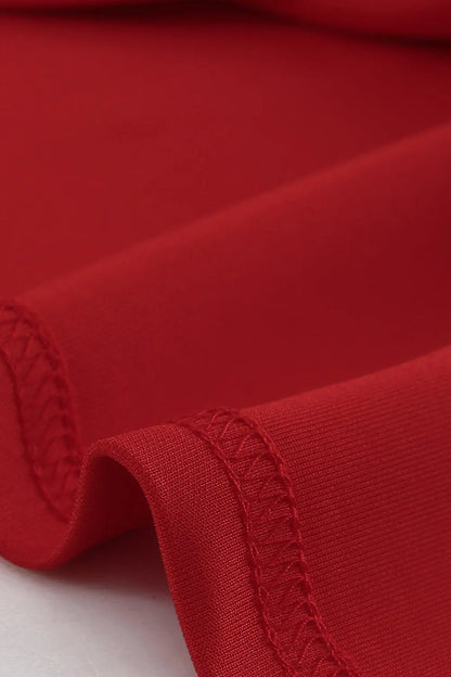 Red Long Sleeve Front Knot Plus size Midi Dress-11